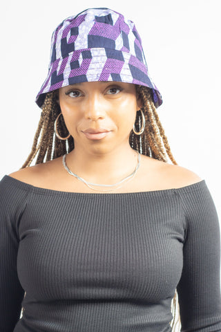 African Print Bucket Hat in Graphic Purple - River & Mara