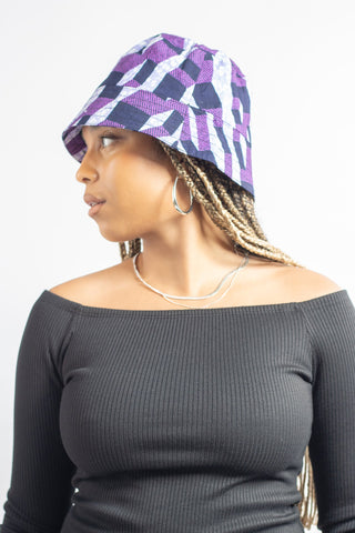 African Print Bucket Hat in Graphic Purple - River & Mara