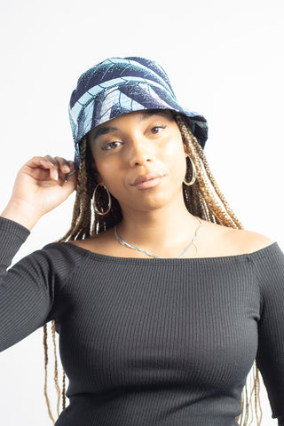 African Print Bucket Hat in Multi - Blue - River & Mara