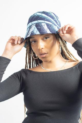 African Print Bucket Hat in Multi - Blue - River & Mara