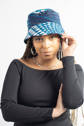 Blue/Pink African Print Bucket Hat - River & Mara