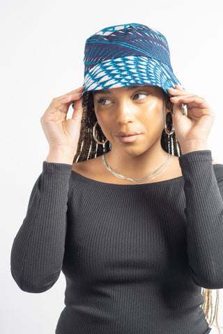 Blue/Pink African Print Bucket Hat - River & Mara