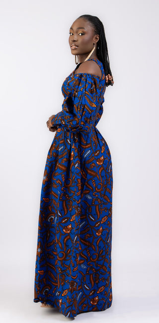 Jamila Cold - Shoulder African Print Maxi Dress - River & Mara