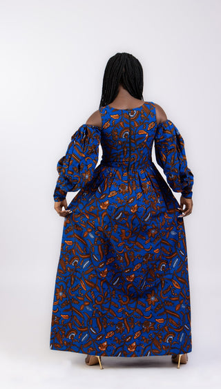Jamila Cold - Shoulder African Print Maxi Dress - River & Mara