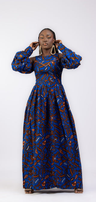 Jamila Cold - Shoulder African Print Maxi Dress - River & Mara