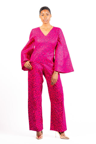 Morenike African Print Jumpsuit with Flare Sleeves - River & Mara