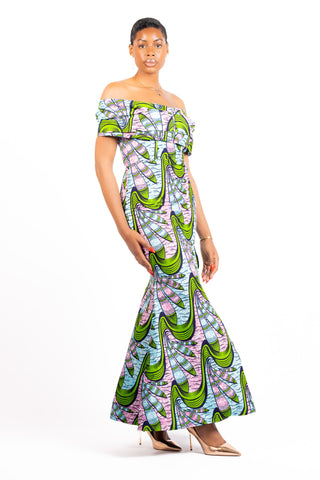 african print maxi dress with bow design an split