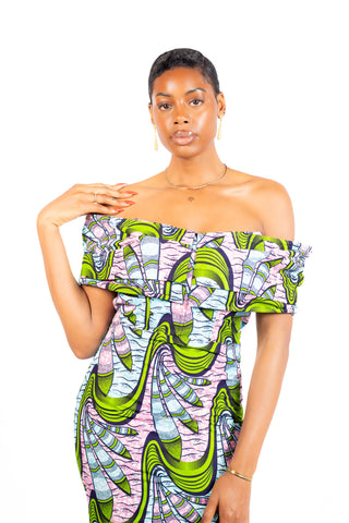 african print maxi dress with bow design an split