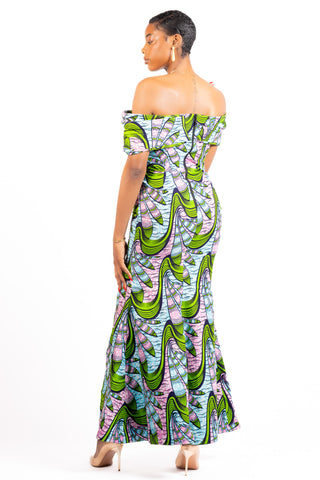 african print maxi dress with bow design an split