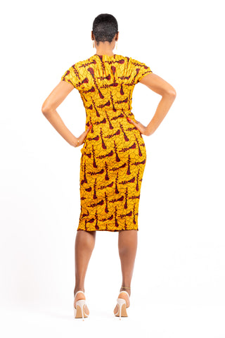 sasha african print midi dress made with yellow wax fabric