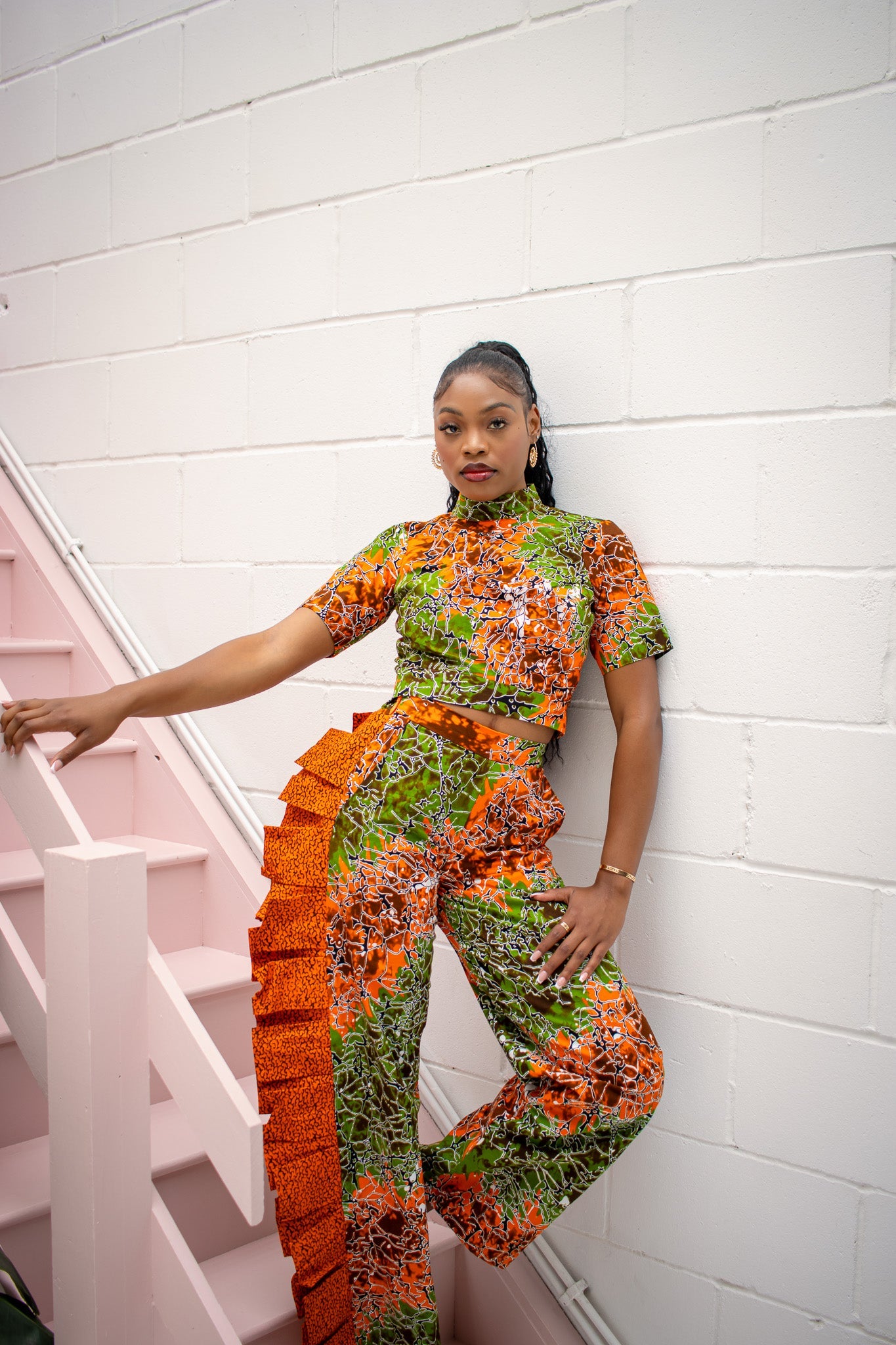 African Print High Waist Trousers And Crop Top High Waist Trouser