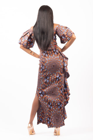 brianna african print maxi dress back view