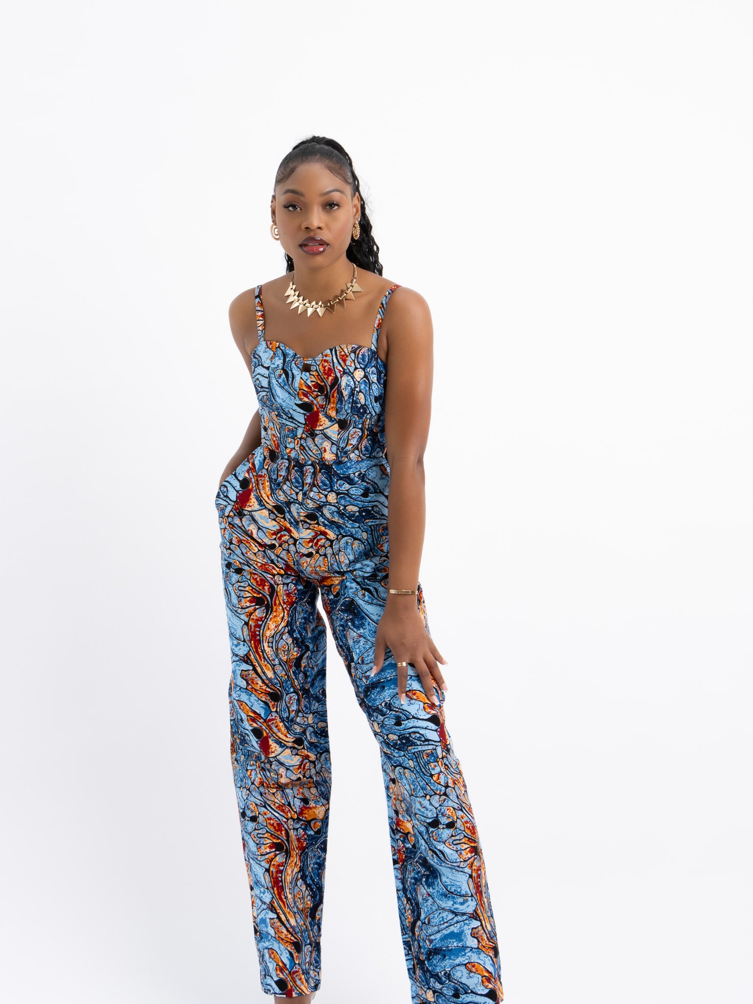 Busua Babe African Print Backless Jumpsuit